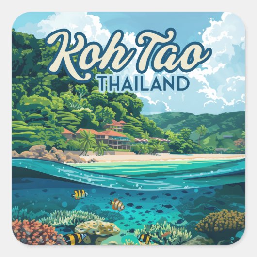 Koh Tao Thailand Azië Duiken Beach Island Vierkante Sticker (Voorkant)