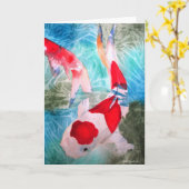 Kohaku Koi 2 het Japanse art. van waterverfvissen Kaart (Gele Bloem)