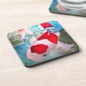 Kohaku Koi 2 Japanse waterverf Bier Onderzetter (Linkerzijde)