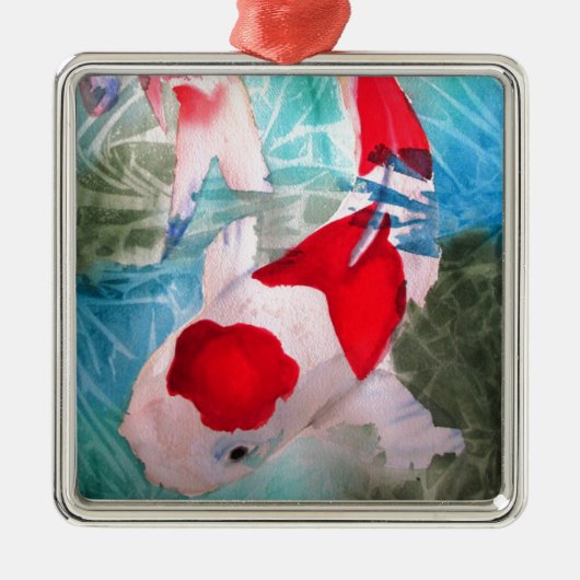 Kohaku Koi 2 Japanse waterverf Metalen Ornament (Voorkant)