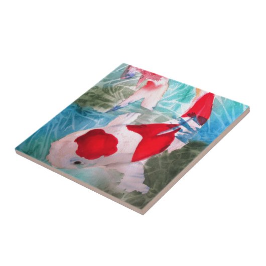 Kohaku Koi 2 Japanse waterverf Tegeltje (Zijkant)