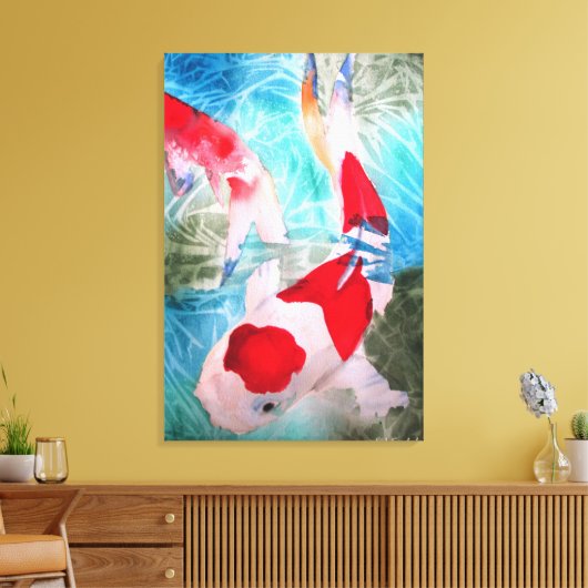Kohaku Koi II Japanse vis originele kunst Canvas Afdruk (Insitu (Woonkamer))