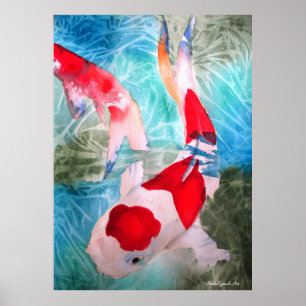 Kohaku Koi II waterverf originele kunst Poster