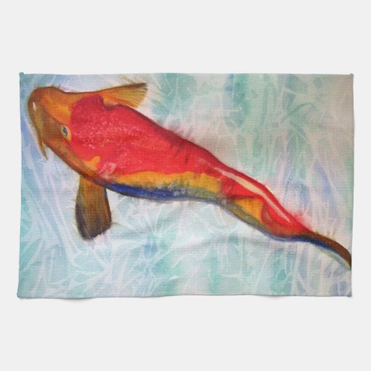 Kohaku Koi waterverf kunst Japanse vis Theedoek (Horizontaal)