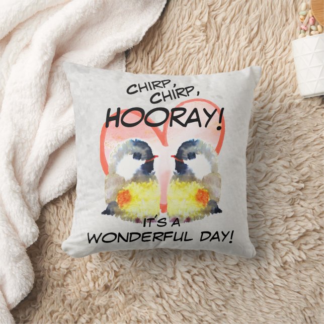 Kohlmeisen mit Herz Aquarell | Kissen Kussen (Deken)