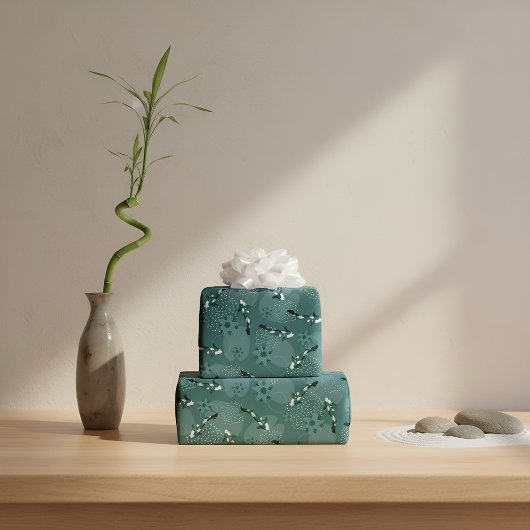 Koi blauwgroen zwart-wit cadeaupapier
