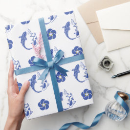 Koi Blossom Crest: Serene Blue Edition Cadeaupapier