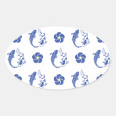 Koi Blossom Crest: Serene Blue Edition Ovale Sticker (Voorkant)