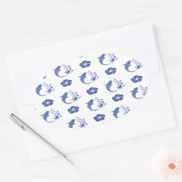 Koi Blossom Crest: Serene Blue Edition Ovale Sticker