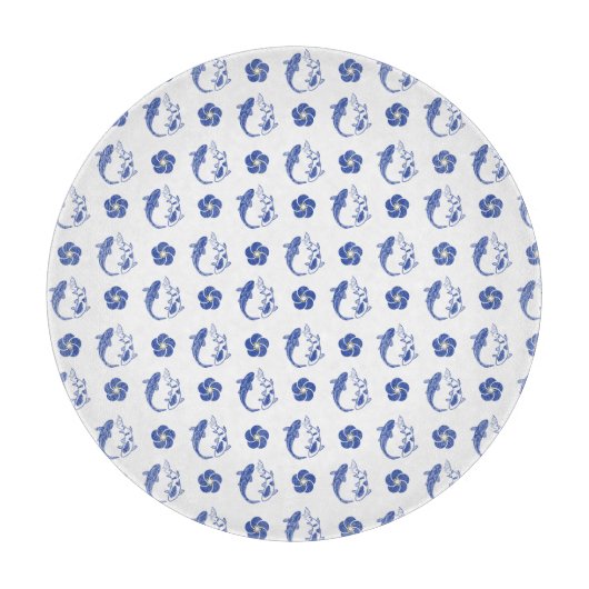 Koi Blossom Crest: Serene Blue Edition Snijplank (Voorkant)