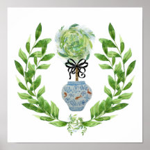 Koi Blue en White Ginger Jar Art Print Poster