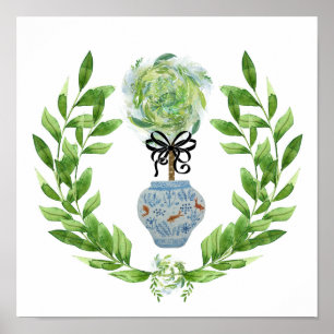 Koi Blue en White Ginger Jar Art Print Poster