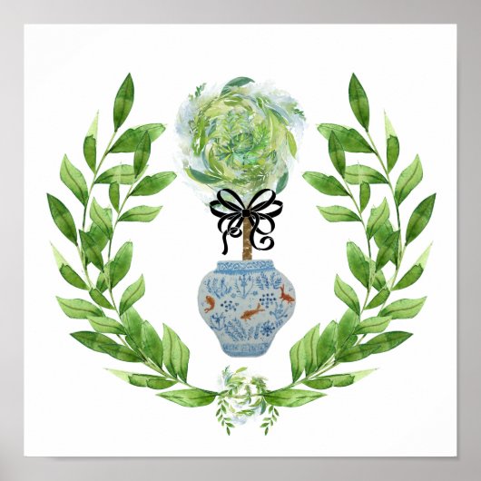 Koi Blue en White Ginger Jar Art Print Poster (Voorkant)