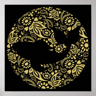 Koi Carp Fish Black Gold Art afdrukken Poster