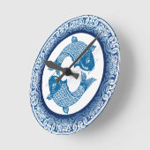 Koi Carp Fish Chinoiserie Blauw Patroon Ronde Klok (Hoek)