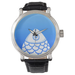 Koi Carp Fish Chinoiserie Chic Blauw Wit Horloge