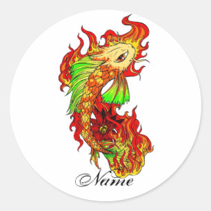 Koi Carp Fish Flame tattoo Ronde Sticker