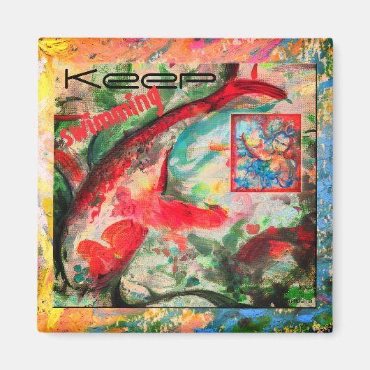 Koi Carp Fish Keep Swimming Painting Magnet (Voorkant)