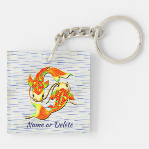 Koi Carp Fish Oranje Green op water - Naam toevoeg Sleutelhanger
