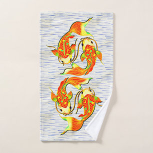 Koi Carp Fish Oranje Green over water op  Handdoek