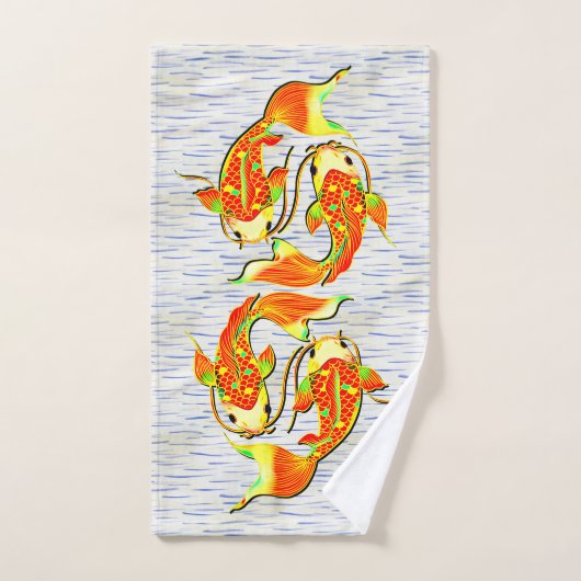 Koi Carp Fish Oranje Green over water op Handdoek (Handdoek)