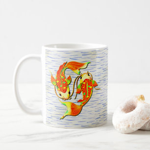 Koi Carp Fish Oranje Green over waterachtergrond Koffiemok