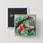 Koi Carp Fish Painting Vierkante Button 5,1 Cm (Voorkant /achterkant)