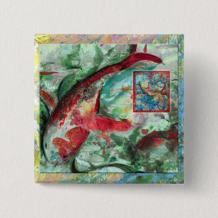 Koi Carp Fish Painting Vierkante Button 5,1 Cm