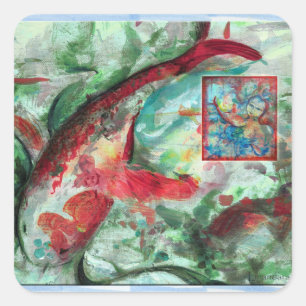 Koi Carp Fish Painting Vierkante Sticker