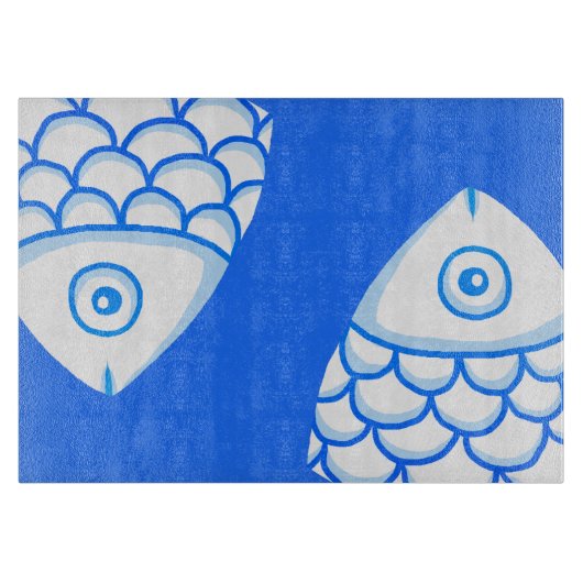 Koi Carp Fishes Blue Abstracte snijplank (Voorkant)