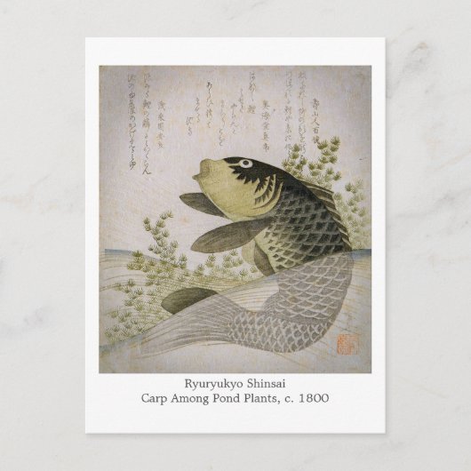 Koi Carp onder de Planten Ryuryukyo Shinsai Art Briefkaart (Voorkant)