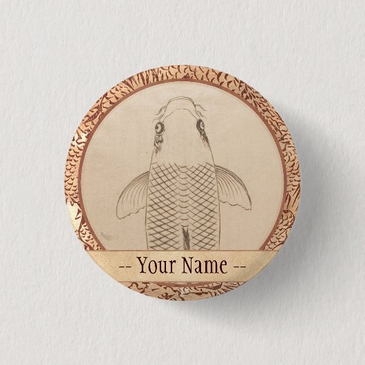  koi carp schilder oude papieren rolkunst ronde button 3,2 cm (Voorkant)