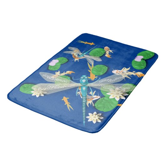 Koi Carp, Water Lily en Blue Dragonflies Badmat (Gekanteld)
