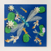 Koi Carp, Water Lily en Blue Dragonflies Legpuzzel (Horizontaal)