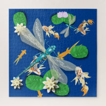 Koi Carp, Water Lily en Blue Dragonflies