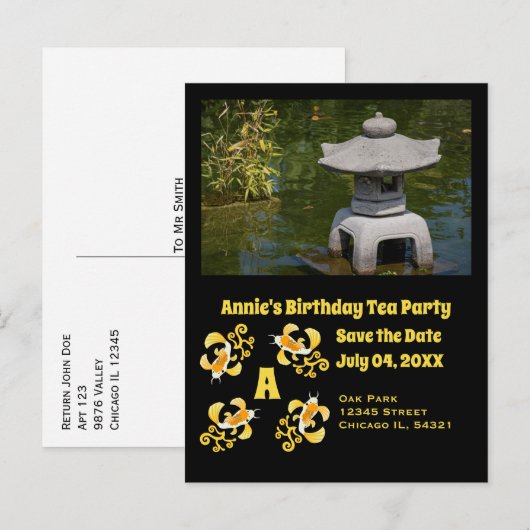 Koi Cartoon Verjaardags Tea Party Foto Uitnodiging Briefkaart (Voorkant / Achterkant)