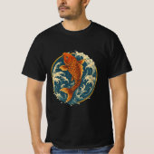 Koi Climbing the Waterfall – Japanese Art Circle D T-shirt (Voorkant)