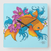 Koi en bloemen vierkante klok (Voorkant)