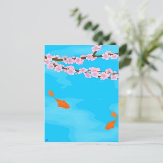 Koi en Sakura-Briefkaart Briefkaart (Staand voorkant)