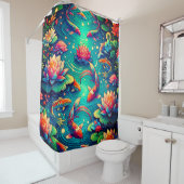 "Koi Fish and Lotus Flowers - Levendige Aquatische Douchegordijn (In situ)