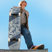 Koi Fish and Water Lily Blue Chinoiserie Monogram Persoonlijk Skateboard