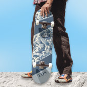 Koi Fish and Water Lily Blue Chinoiserie Monogram Persoonlijk Skateboard