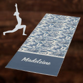 Koi Fish and Water Lily Blue Chinoiserie Monogram Yogamat