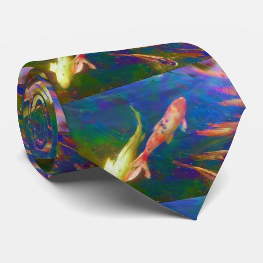 Koi Fish Art Mannen Necktie Stropdas (Opgerold)