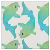 Koi Fish Blue en Green Pisces Pattern Fabric Stof (Close Up)