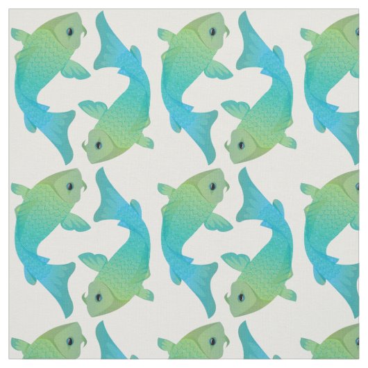 Koi Fish Blue en Green Pisces Pattern Fabric Stof (Swatch)