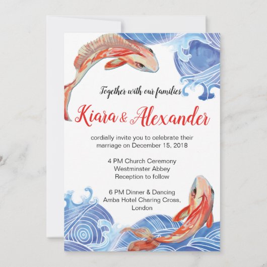 KOI FISH BRUILOFT UITNODIGING KAART (Achterkant)