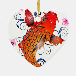 Koi Fish Carp Eastern Blossom Keramisch Ornament