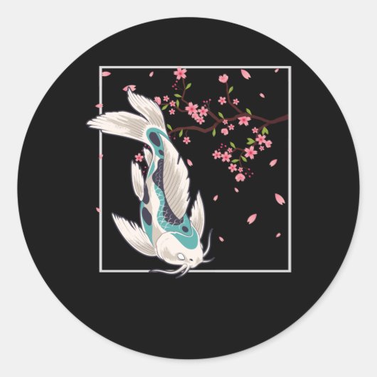Koi Fish Cherry Blossom Japanse karp Ronde Sticker (Voorkant)