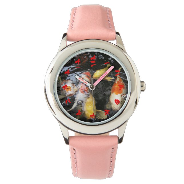 Koi Fish Chinese Numeral Character (Red font) Horloge (Voorkant)
